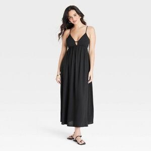 Women's Ruched Midi Dress - A New Day Black XS